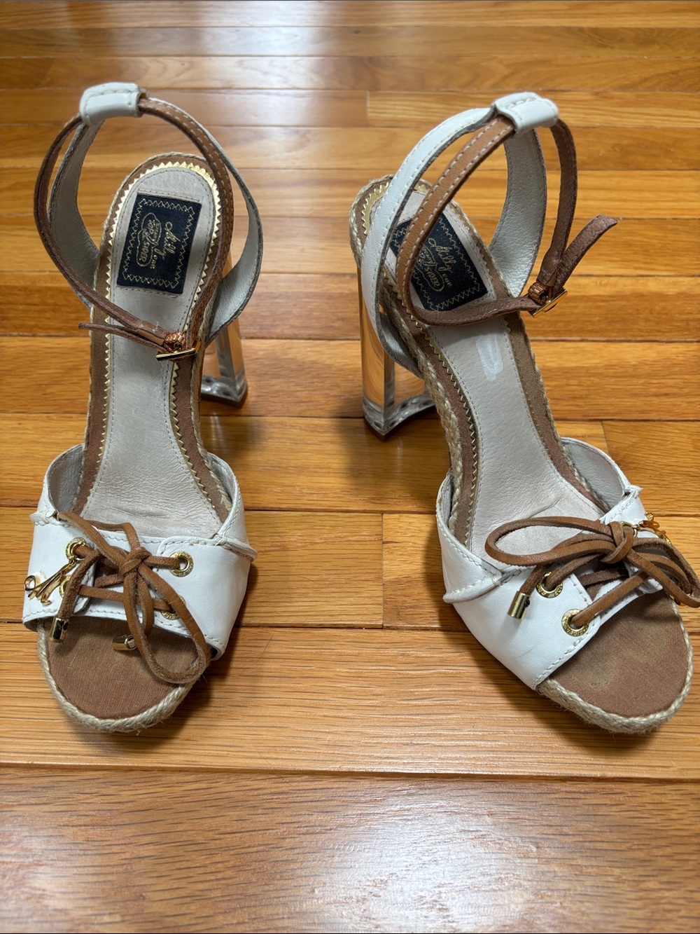 Milly for Sperry Top-Sider Rowan Heel White and Brown Open-Toe Ankle-Strap Heels